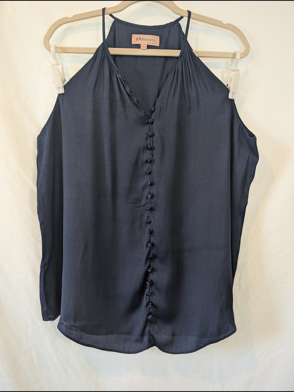 Philosophy Navy Button-Front Halter‎ Flowy Tank Camisole L